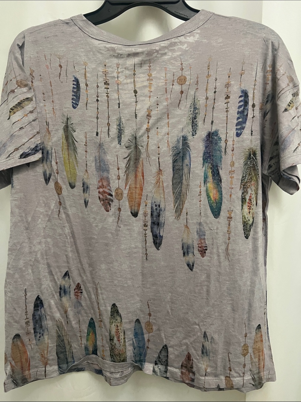Floral Feather Print Women’s Tee - Lavender - Picture 3 of 5